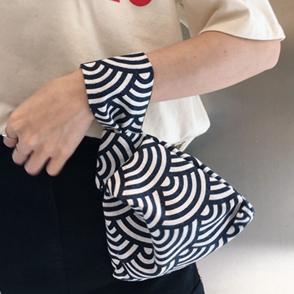 Sac à poignet Style japonais en toile de coton Simple avec nœud, sac à main à grille de fleurs, sac de marche avec clés de téléphone portable, déjeuner