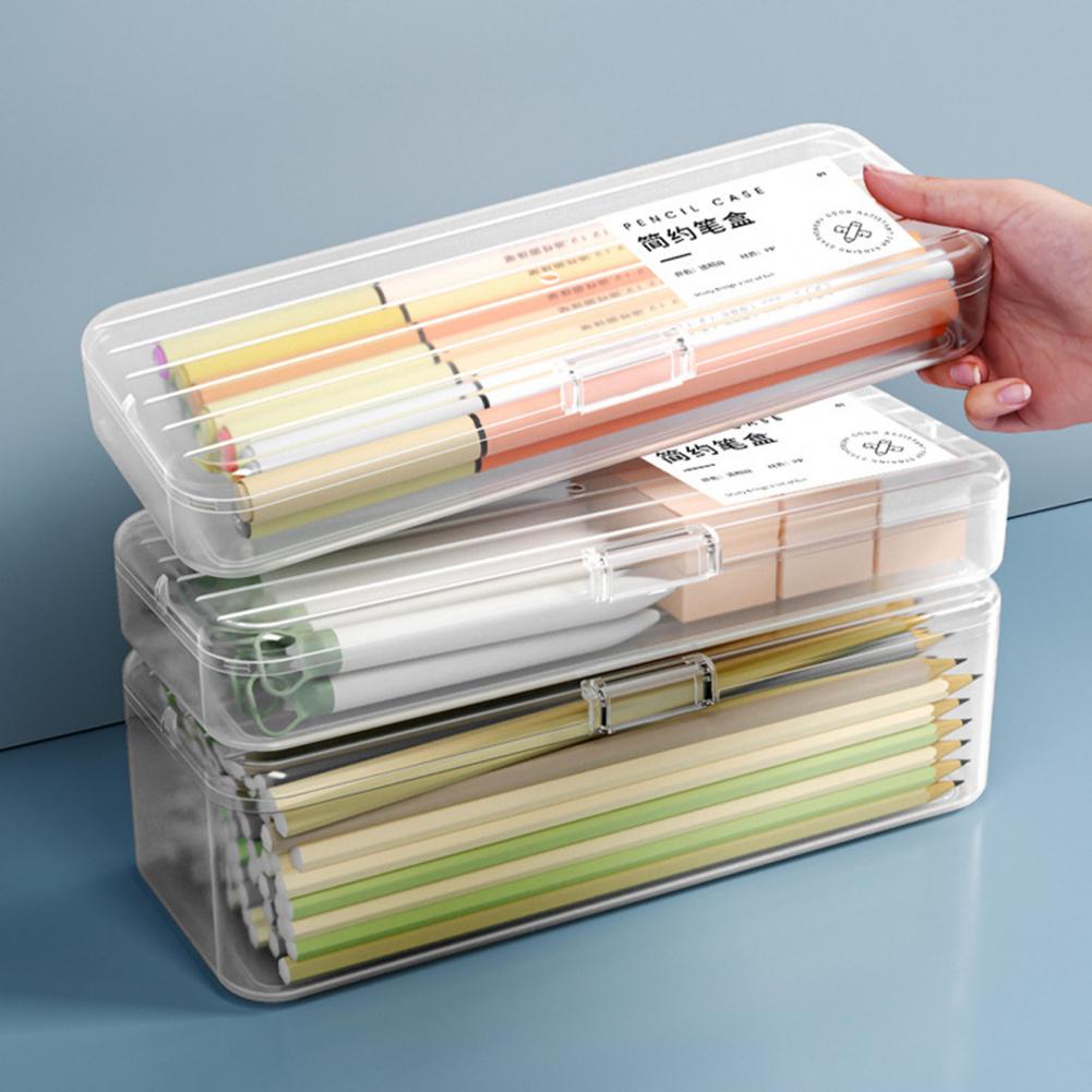 Estojo de plástico transparente de grande capacidade, caixa que economiza espaço, caixa de armazenamento para casa e escola, material de escritório