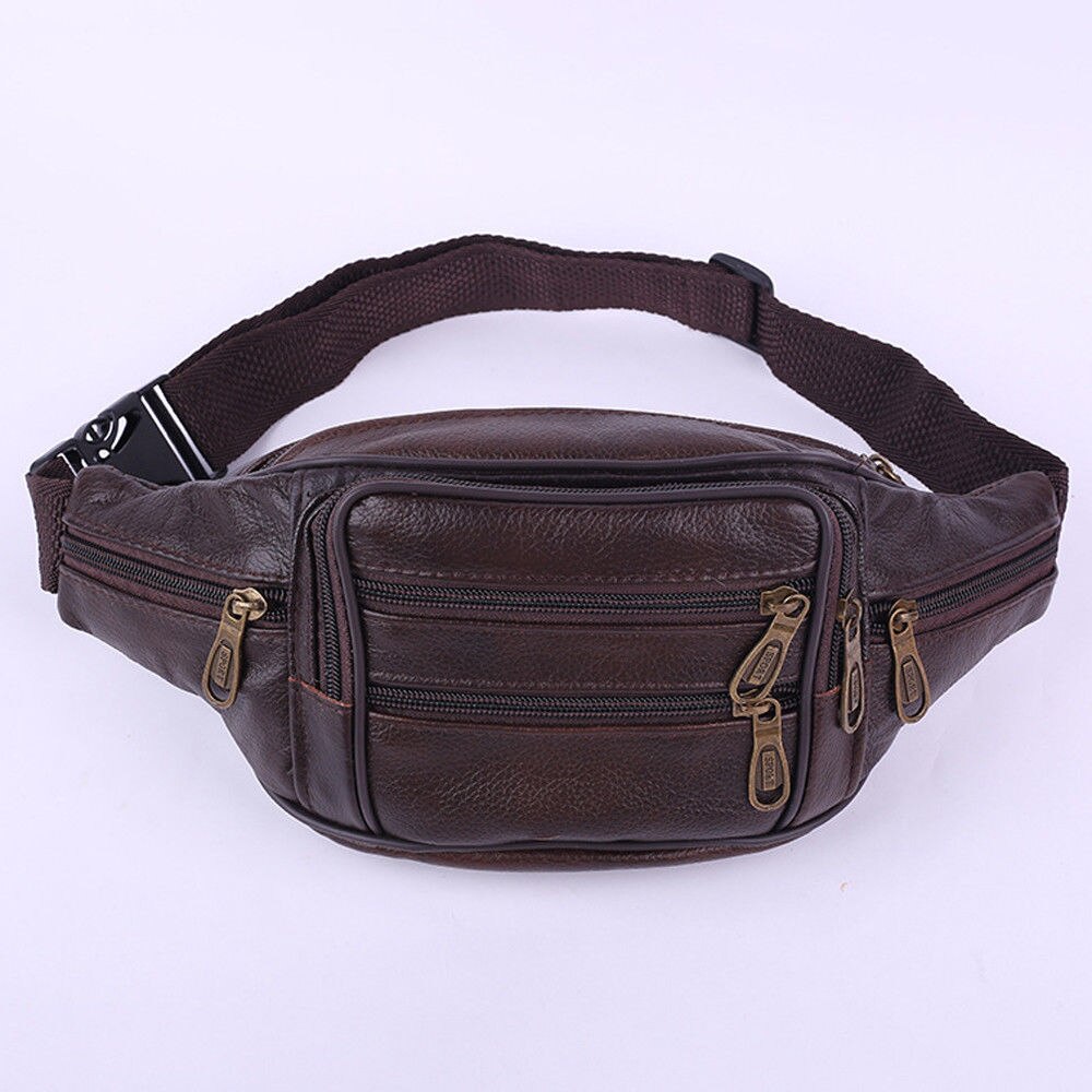 Mannen Tas Lederen Fanny Pack Waist Belt Bag Hip Purse Travel Carry On Bag Mode: Bruin