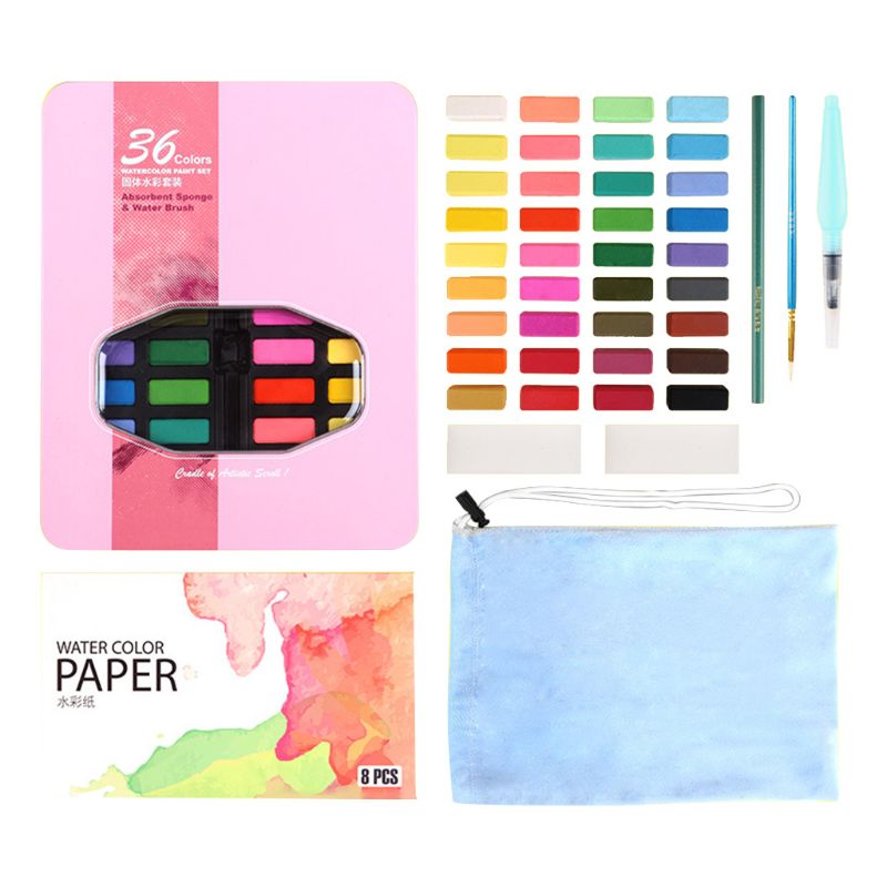Solide Aquarel Verf Set 36 Kleuren Art Set Met Water Borstel Pen Aquarel Pigment: Roze