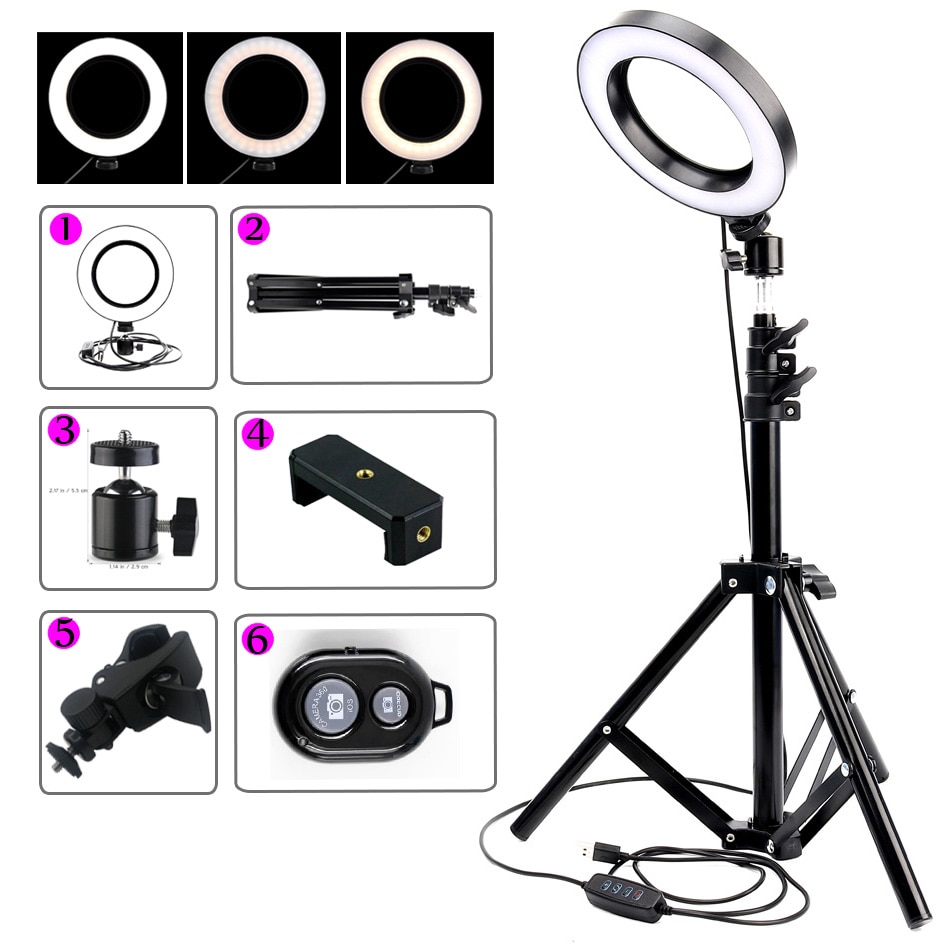 Dimmable Ring LED lamp Studio Camera Ring Light Photo Phone Video Light Lamp With Tripods Selfie Stick Ring Fill Light