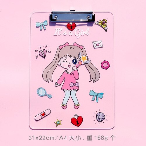 Rowboe søt skrivesaker kawaii mappe  a4 tavle mappe kontorrekvisita pad skrivesaker akryl skrivetavle kawaii rekvisita: Rosa skjønnhetsjente