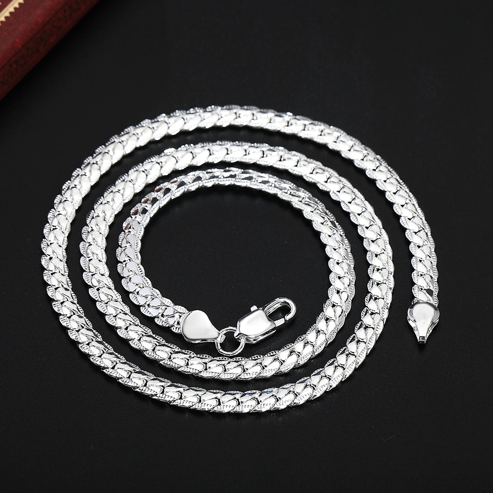 Fijne 45-60Cm 925 Sterling Zilver 6Mm Volledige Sideways Ketting Armband Mode-sieraden Voor Vrouwen Mannen Link ketting Sets Bruiloft