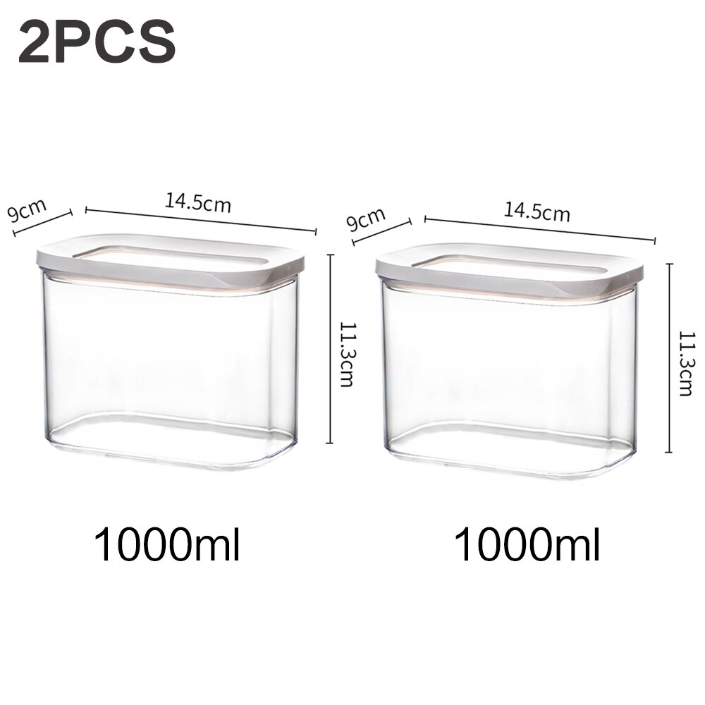 Contenedor de almacenamiento de cocina, refrigerador de cocina, caja de fideos, cereales, fruta seca, tanque de almacenamiento de aperitivos, tanque sellado transparente: 2 pcs 1000ml