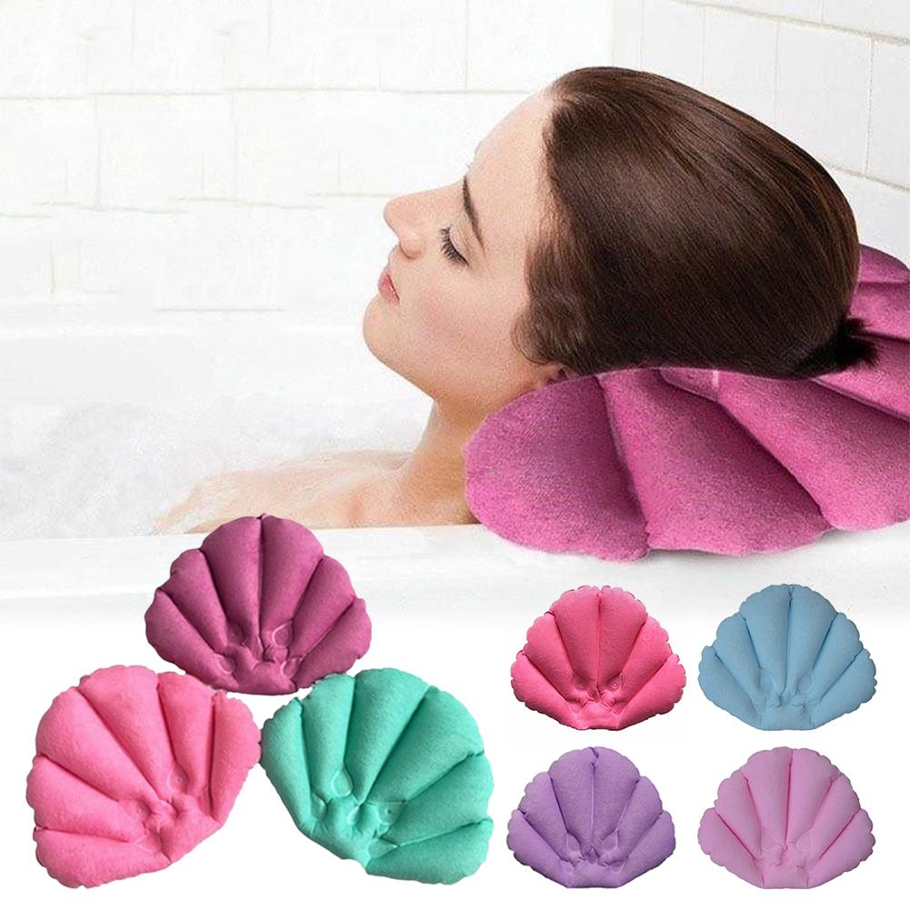 Bath Pillow With Suction Cups Inflatable Terry Cloth Fan-shaped Neck Support Pillow Soft Spa Neck Bathtub Cushion Random Color: Default Title