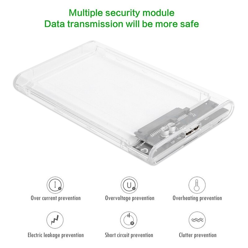 Transparent 2.5" HDD Enclosure SATA to USB3 Portable Clear Hard Drive Disk SSD Supports UASP SATA III Tool-Free