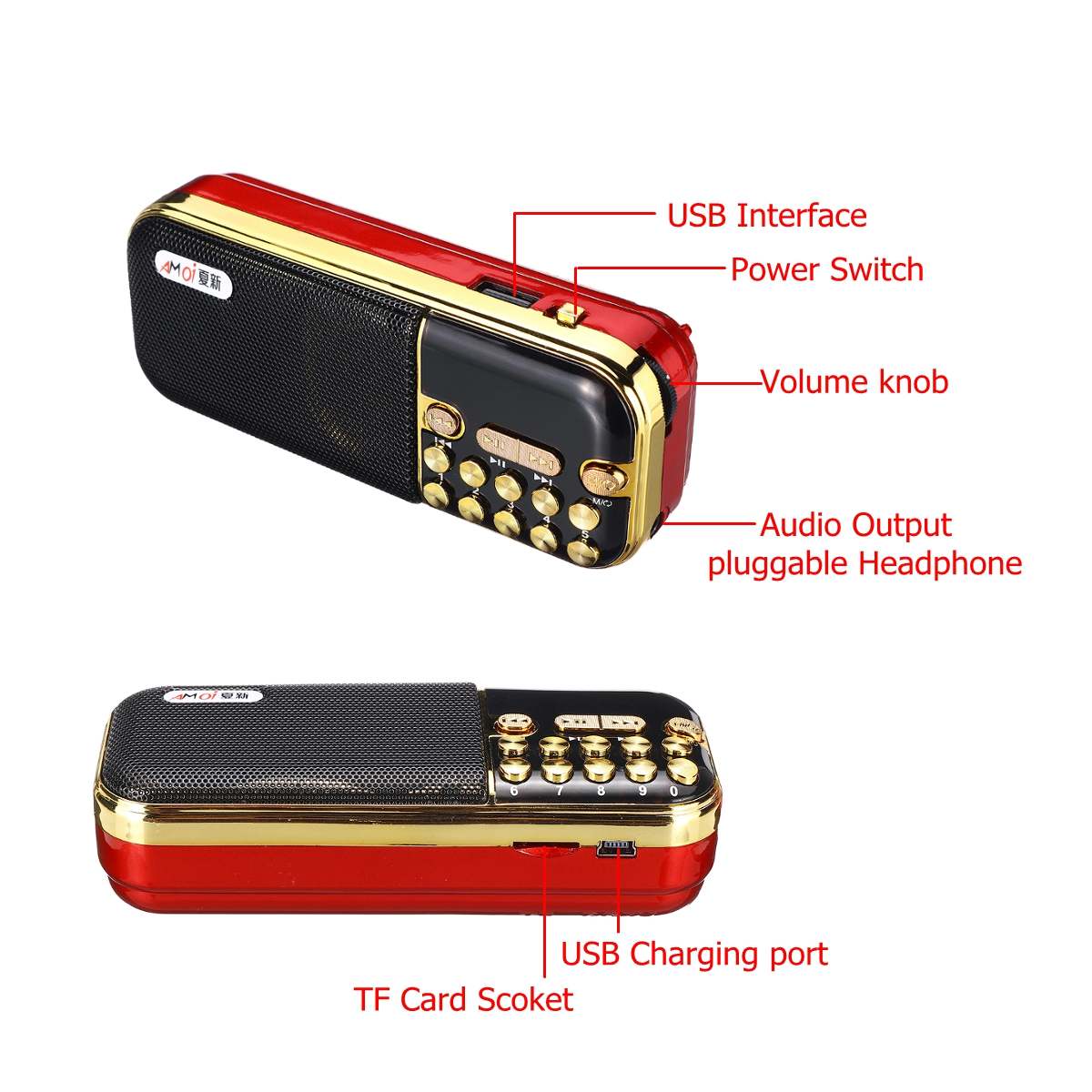 Mini Portable Radio Handheld Digital FM USB TF MP3 Player Speaker Rechargeable portable radio