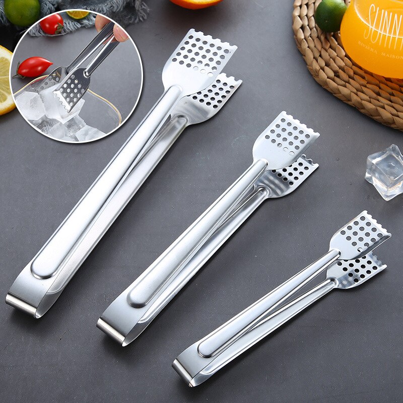 Stainless Steel Heat Resistant Hollow-Out Barbecue Food Tongs Kitchen Food Tong Bread Salad Ice Cube Clip Kitchen Utensils