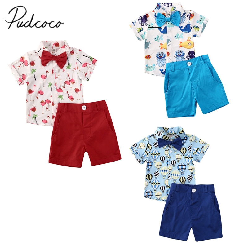 Baby sommer tøj småbørn børn baby dreng flamingo tøj kortærmet skjorte toppe shorts bukser 2 stk outfits