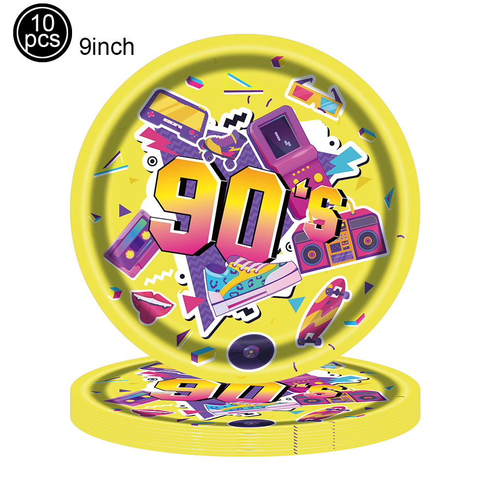 90’S Party Supplies Paper Plates Napkins Cups Plastic Cutlery 90’s Women Men Friend Birthday 90s Theme Party Table Decorations