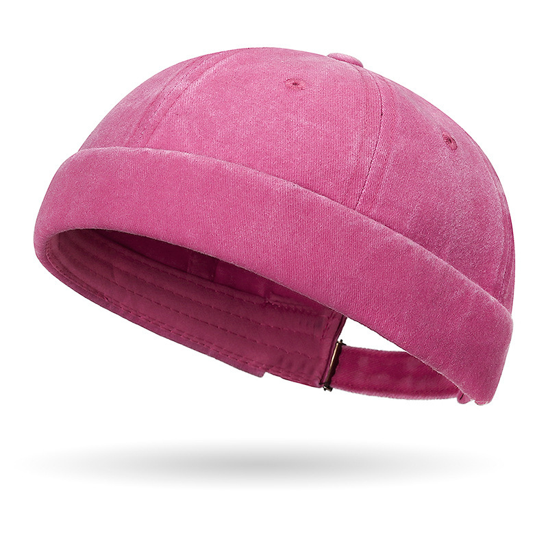 Brimless Hats for Men Womens Skullcap Mens Vintage Docker Beanie Cap Washed Cotton Rolled Cuff Harbour Hat: Pink
