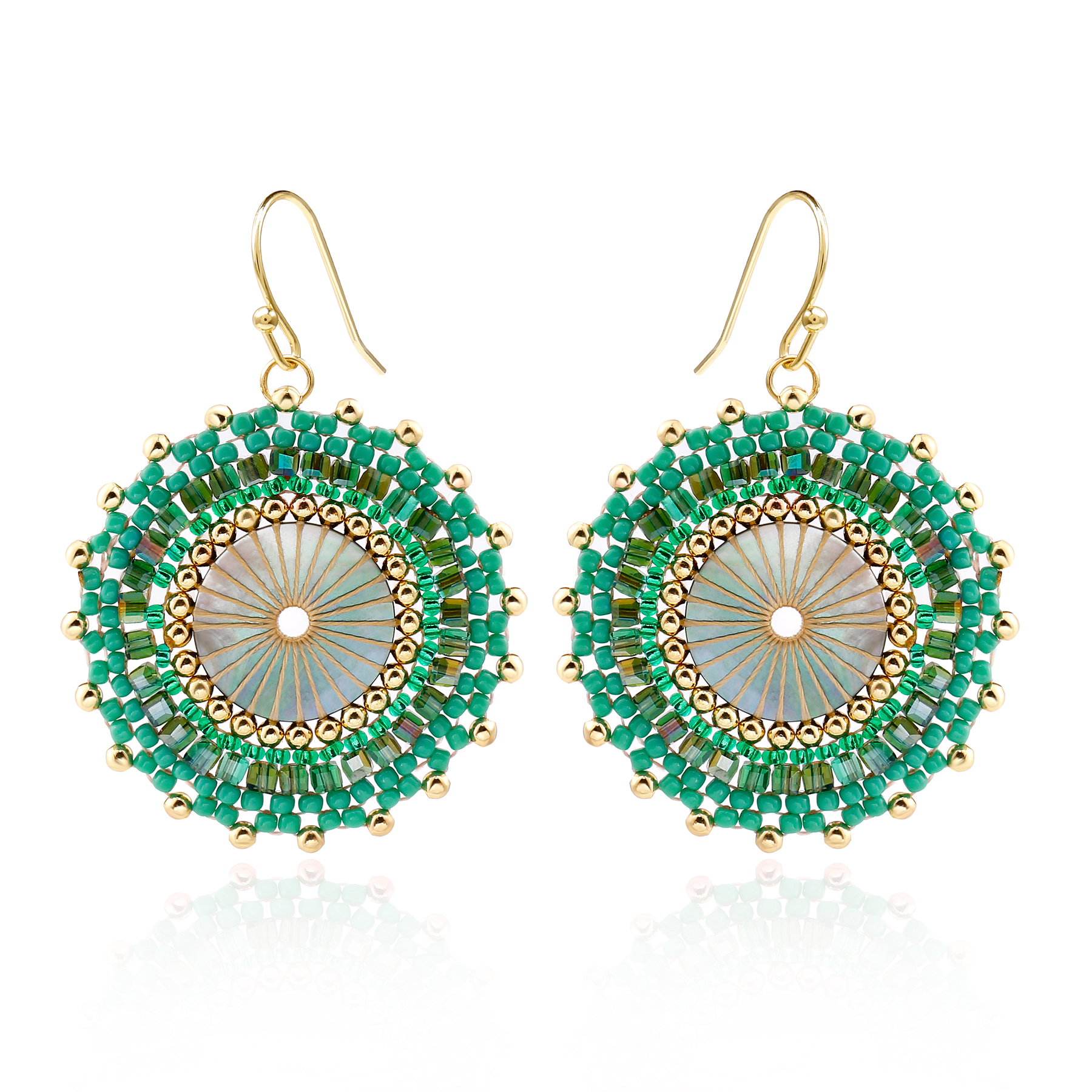 Badu-pendientes colgantes con cuentas redondas de colores para mujer, aretes grandes de cristal hechos a mano con cuentas bohemias, de joyería: Verde