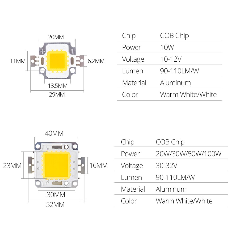 Led Chip White/Warm LED Light Matrix COB Integrated Lamp Chip DIY Spotlight Floodlight Outdoor High Power 10W 20W 30W 50W 100W