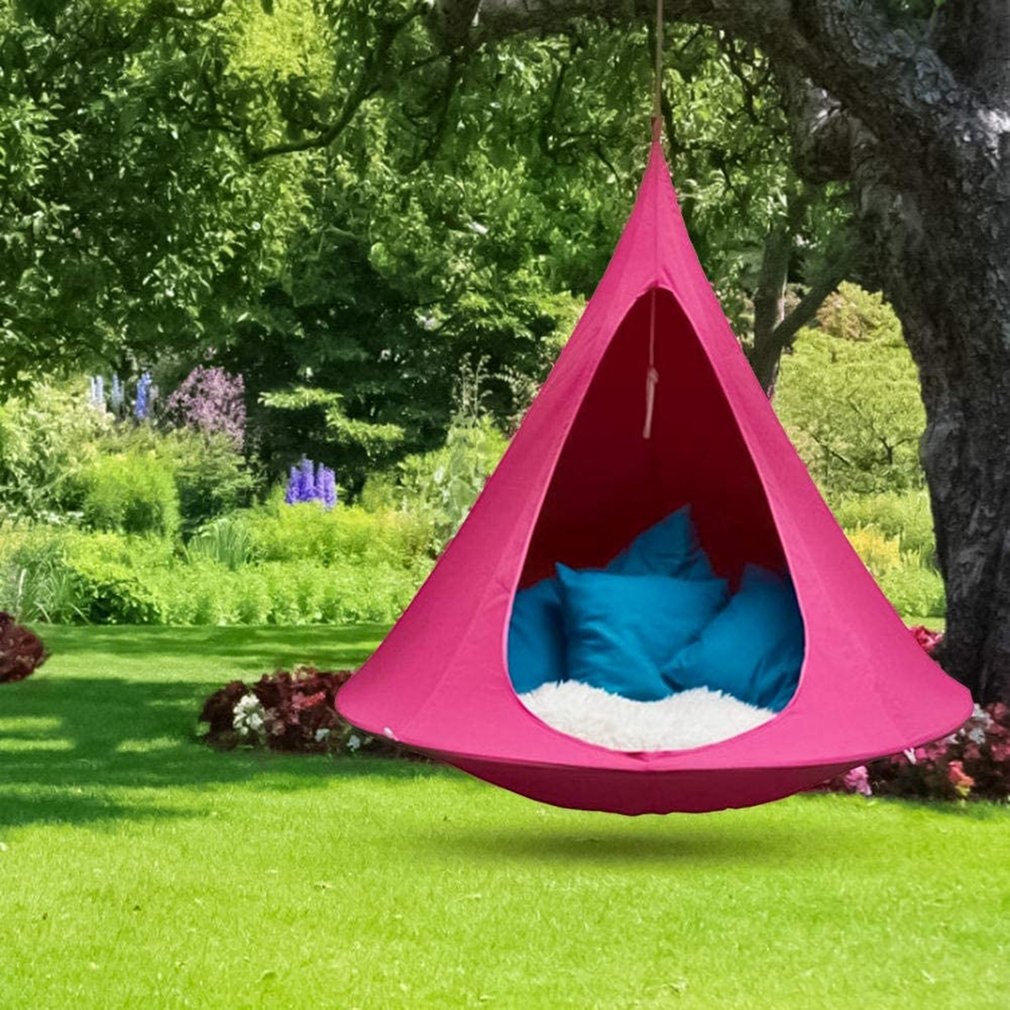 Bærbar hængekøje udendørs flyvende tallerken letvægts bærbar nylon hængekøje til rygsæk sportshjem camping camping essentials: Lyserød