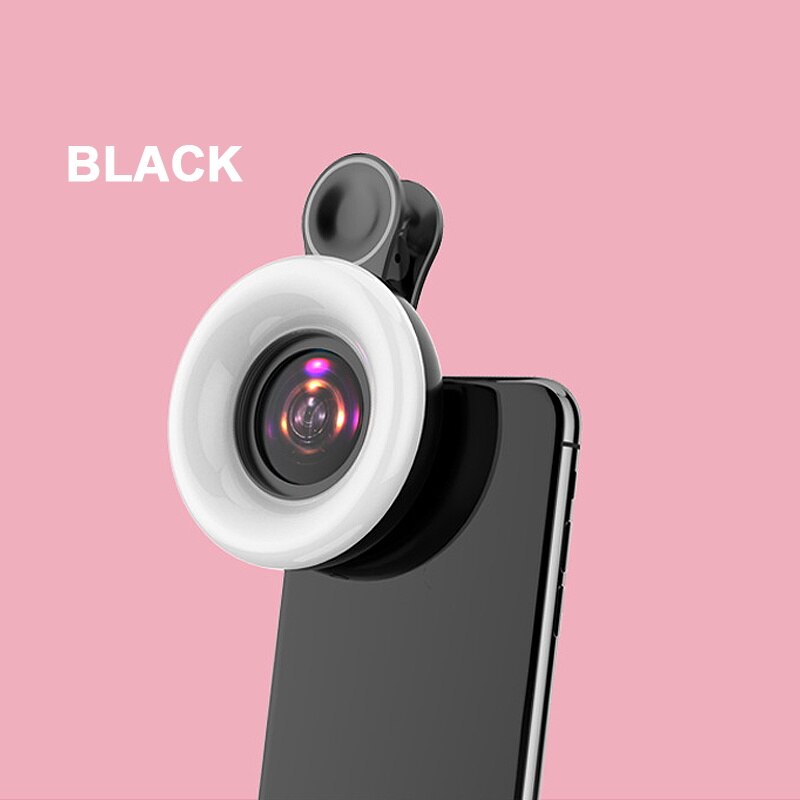 Neue handy füllen licht 15X makro objektiv Tragbare Selfie LED Ring Flash Licht Telefon Selfie Lampe Universal Ring Clip licht: Black