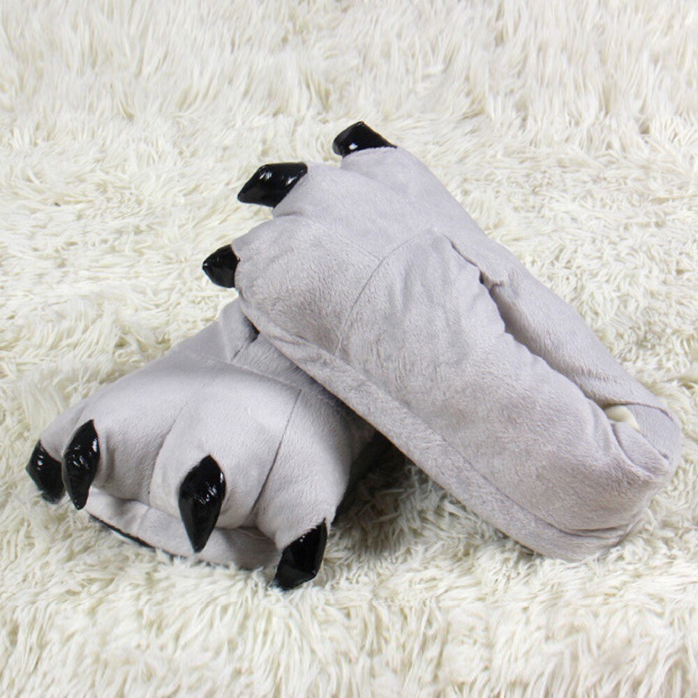 Kid Baby Girls Winter Warm Indoor Slippers Funny Animal Paw Monster Claw Shoes Soft Plush Children Shoes Warm Home Slippers: Gray 