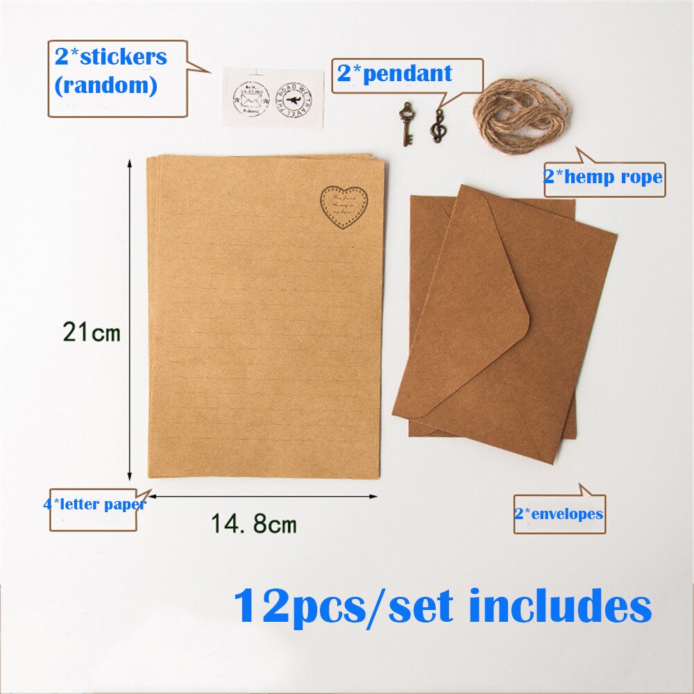 Sobres de papel Kraft Vintage para escribir, papel europeo para Carta, sobre, papel de oficina, papelería, 12 unids/set por juego: C