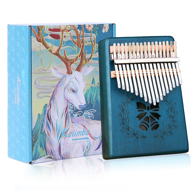 17 Keys Kalimba Wood Mahogany Thumb Piano Portable Hollow Pattern Finger Marimba Likembe Musical Instrumentos Pianoforte Calimba: Blue