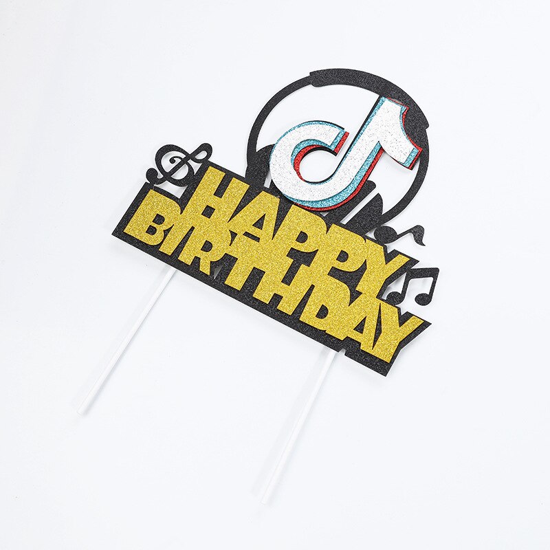 Cake Topper TIK Theme Short Video Happy Birthday Wedding Decoration Black Cupcake Decor Party Baking Supplies DIY Baby Shower