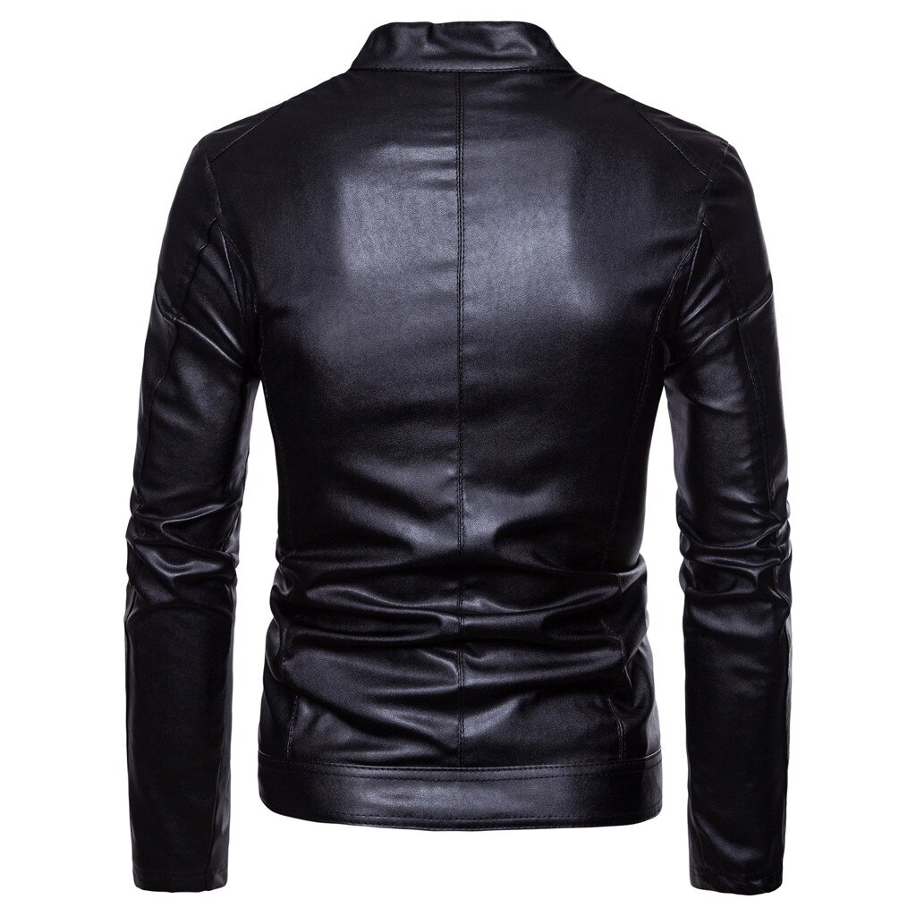 Mens Biker Moto Jacket Stand Collar Motorcycle Faux Leather Casual Jackets Male Black PU Coat Long Sleeve Large Size 3xl