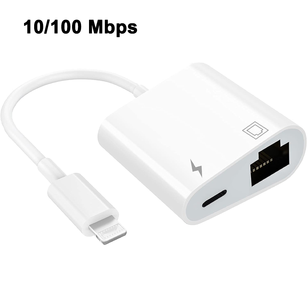 10/100Mbps Ethernet RJ45 for Lightning iPhone 14 13 12 11 8 7 6 5 /iPad/iPod Ethernet LAN Network Adapter with Charging Adapter: WHITE