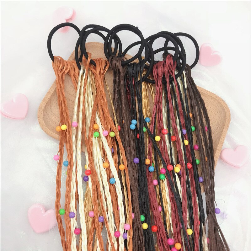 Girls' wigs colorful beads braids hair loop princess braided twist hair rope travel hair style headdress