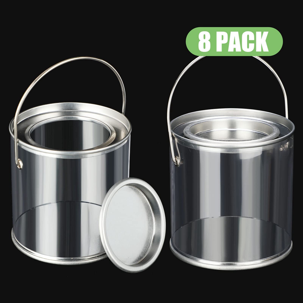 Paint Bucket Clear Bucket with Metal Lids and Handle Decorative Clear Plastic Bucket Storage Clear Paint Can 8 Pack