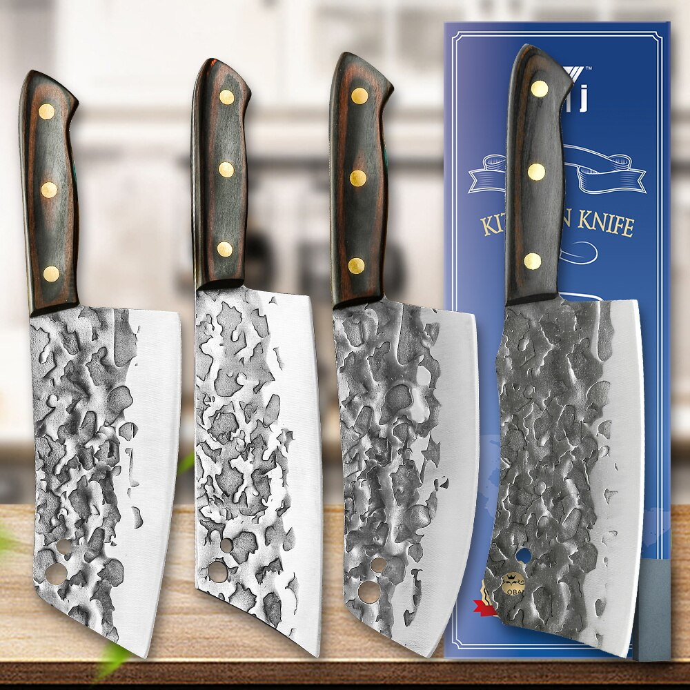 Juego de cuchillos de carnicero para cocina, afilador completo de acero inoxidable de 7 pulgadas, accesorio de cocina para picar carne y pescado, caja de