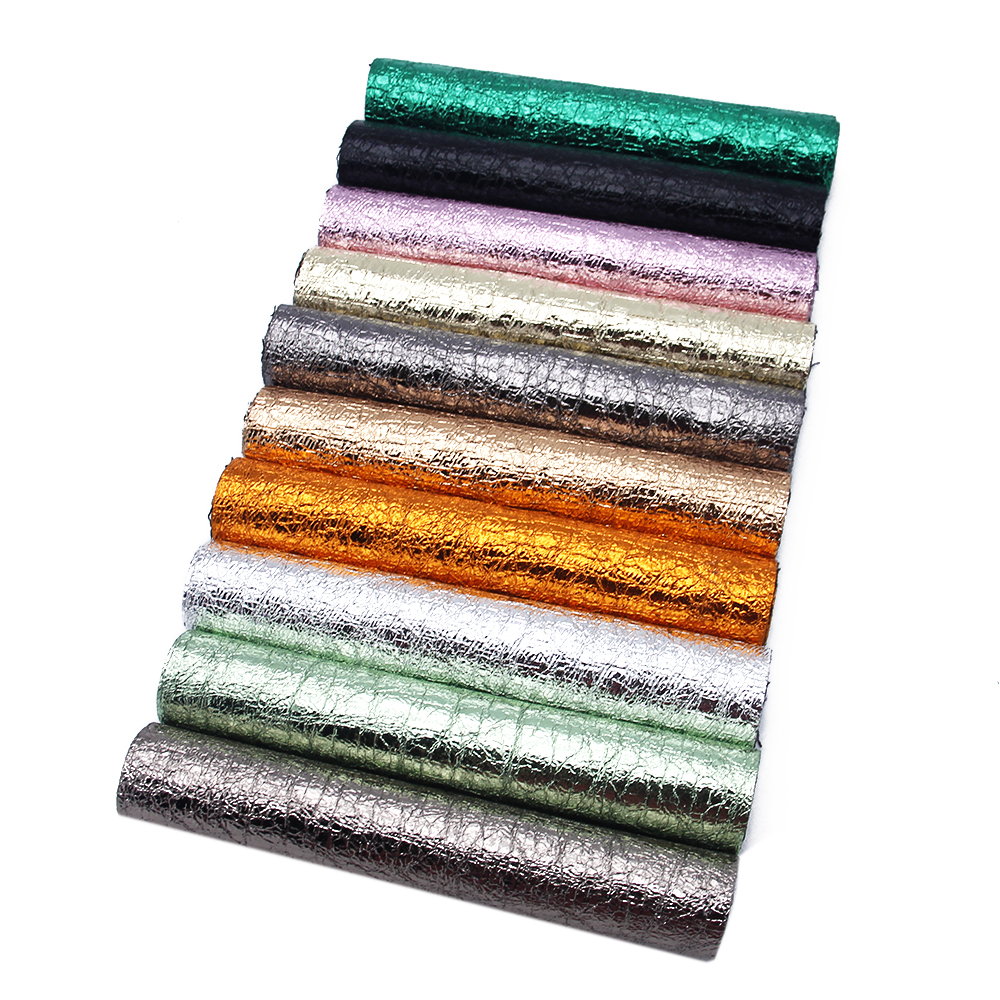 10 piezas 20*34cm conjunto de cuero sintético de grieta de explosión de Metal, materiales hechos a mano para hacer zapatos de artesanías, 1Yc7316