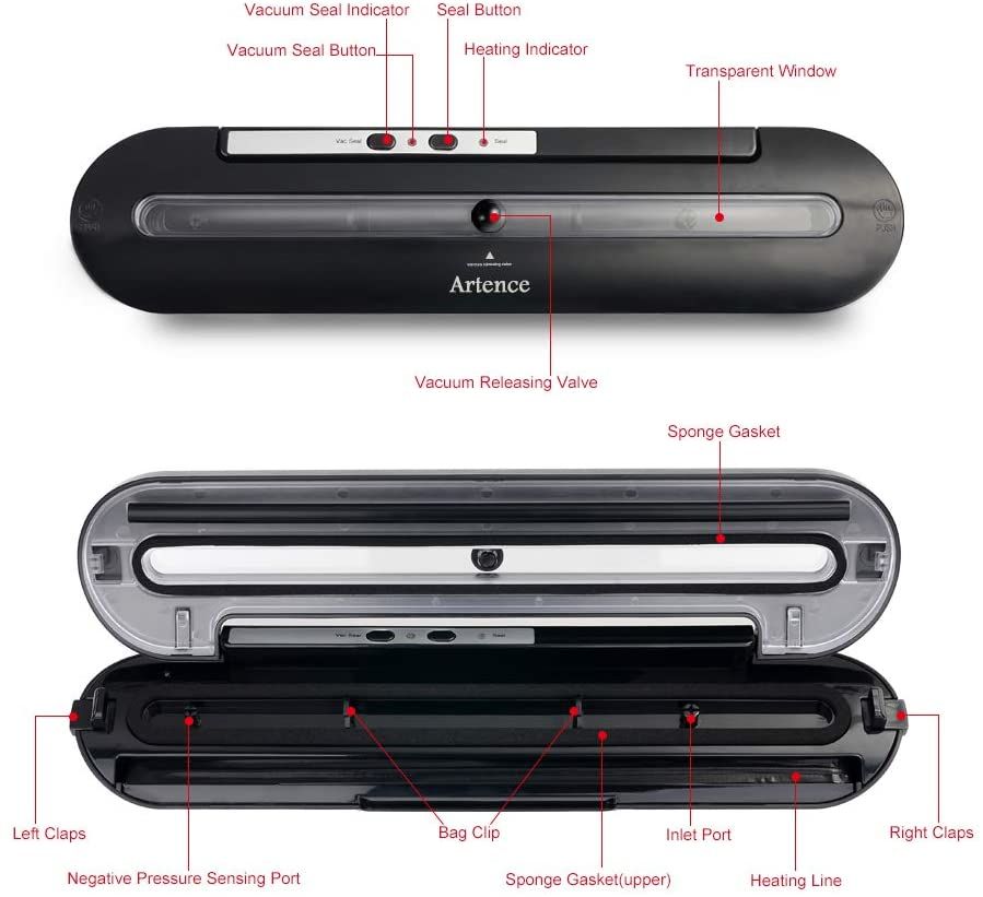 Artence Vacuum Sealer Machine, Automatic Food Sealer for Food Storage with 10pcs vacuum sealer bags| Compact | Easy to