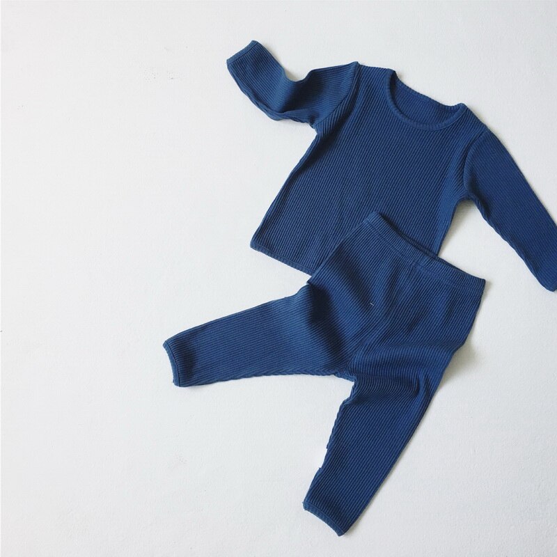 Autumn Winter Baby Pajamas Knitting Waffee Long Sleeve Cotton Girl Boy Overalls with Pants Baby Clothes