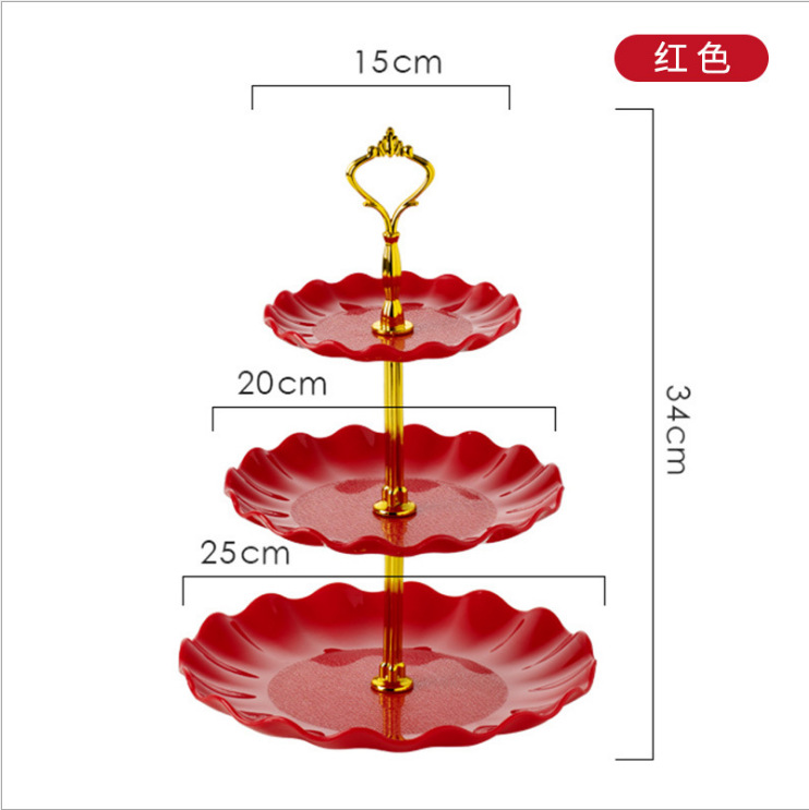 European Three-layer Cake Stand Wedding Party Dessert Table Candy Fruit Plate Cake Self-help Display Home Table Decoration Trays: Red