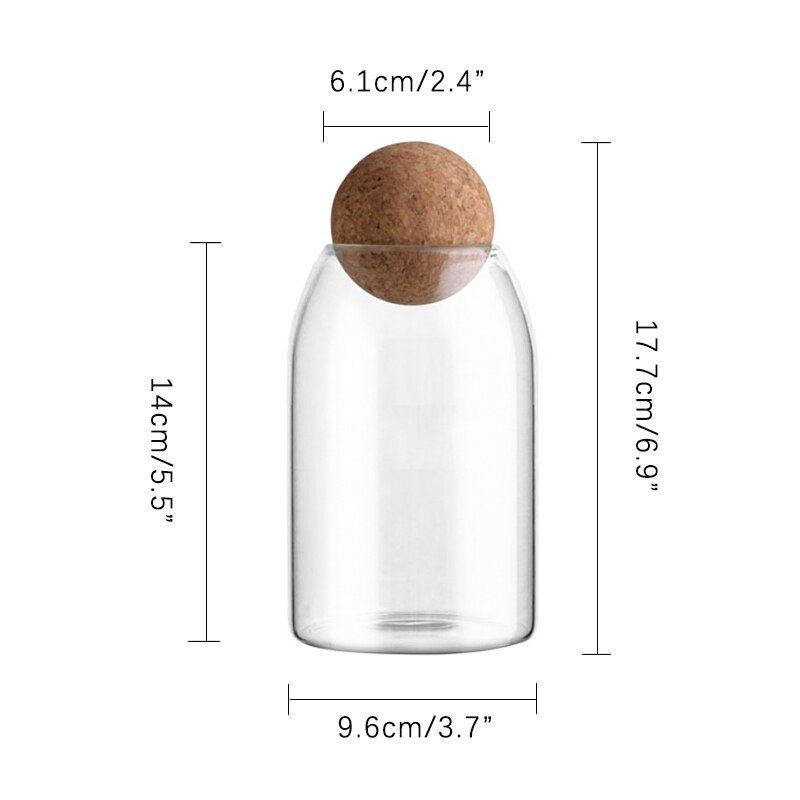 Clear Glass Jar Bottle Kitchen Storage Jars with Cork Ball Lid Airtight Canister Beans Granis Candy Kitchen Storage Organizer: 800ML