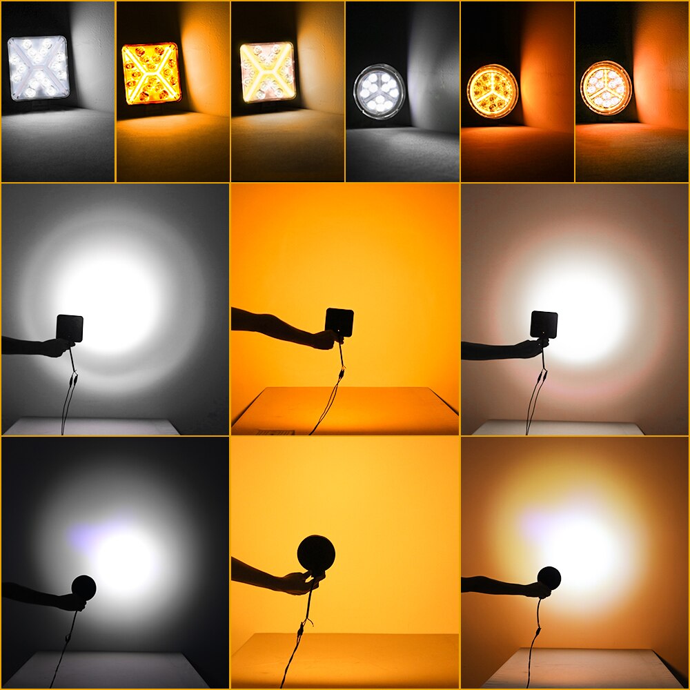 Led Work Light Bar 48W 16 barra Square Round Spotlight DRL Car Light For 4x4 led bar offroad SUV ATV Truck Excavator White Amber