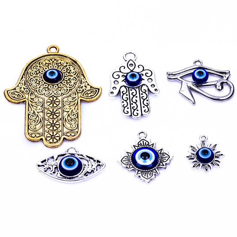 5Pcs/lot Bohemia Hand of Fatima Hamsa Charms Turkish Evil Eye Pendant for Women Necklace Earring DIY Jewelry Accessories