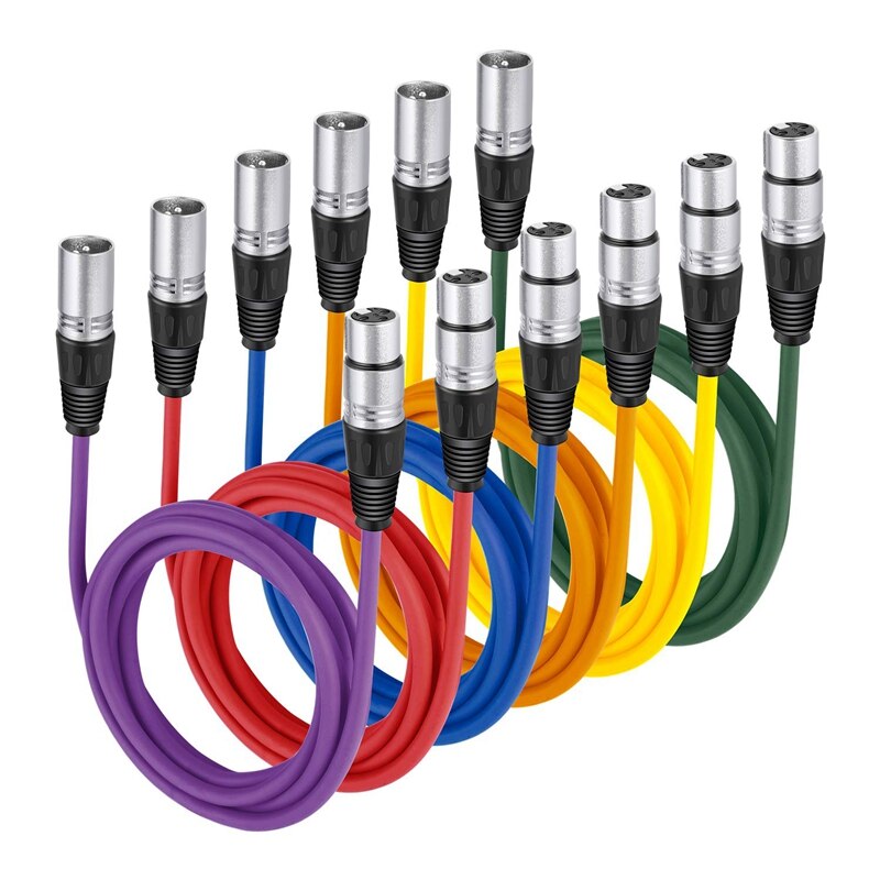 Symmetrisches 3 -poliges xlr-mikrofonkabel (stecker auf buchse),  (10 cm, mehrfarbig (6-er- pack): Default Title