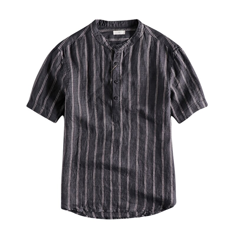 Linnen overhemd met korte mouwen heren zomer britse trend overhemd streep contrast top 02512