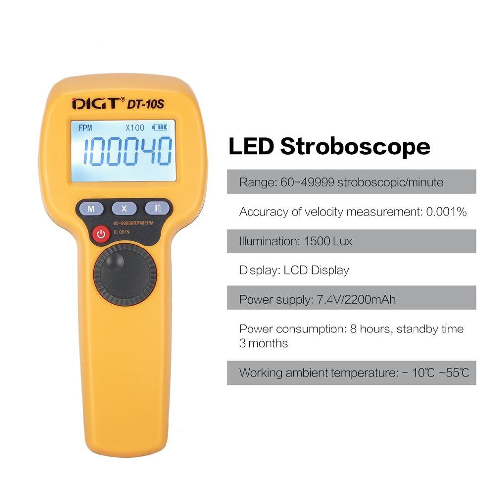 DIGT DT-10S 7.4V 2200mAh 60-99999 Strobes/min 1500LUX Handhold LED Stroboscope Rotational Speed Measurement Flash Velocimeter