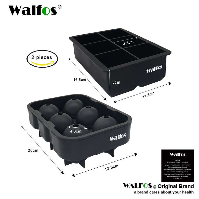 WALFOS whisky Cocktail grand bac à glaçons 6 trous forme de glaçon rond en forme de boule de glace fabricant Silicone glace moule barre: 2 pieces ice mold