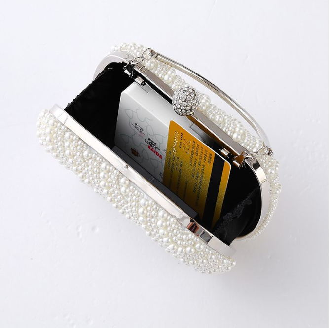 Luxury Crystal Pearl White Evening Clutch Bags Women Minaudiere Handbag Wedding Party Lady Purse Bag