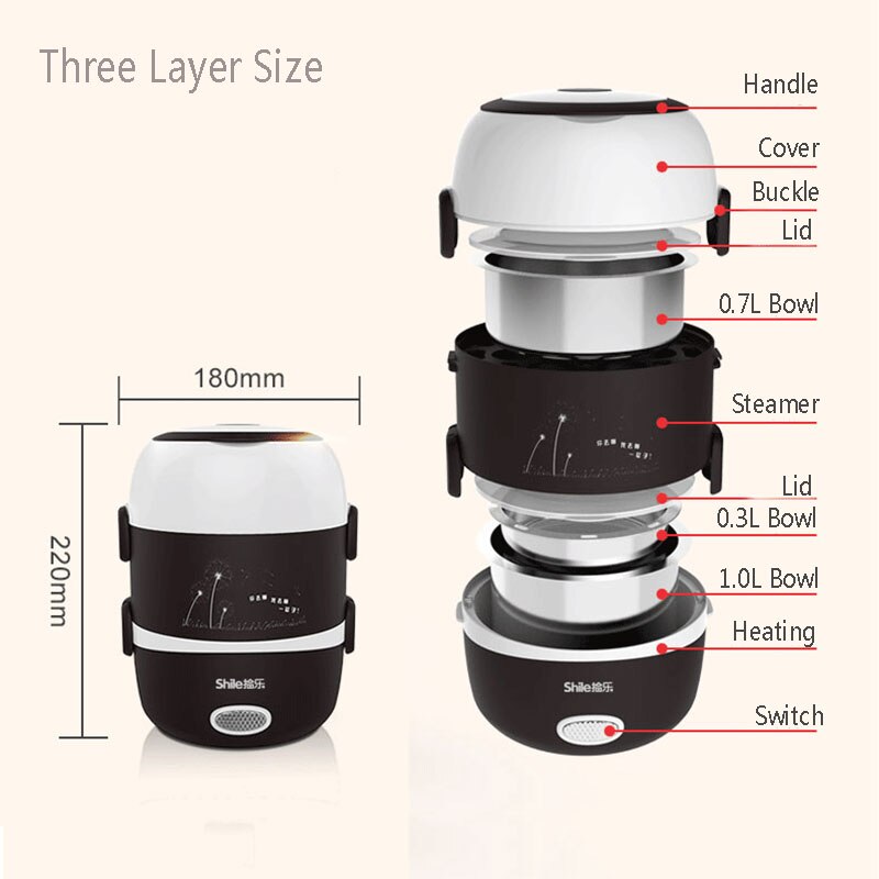 Electric Lunch Box Mini Rice Cooker Cooking Steaming Lunch Heater Box for Office Home Food Steamer Container with Steel Bowl