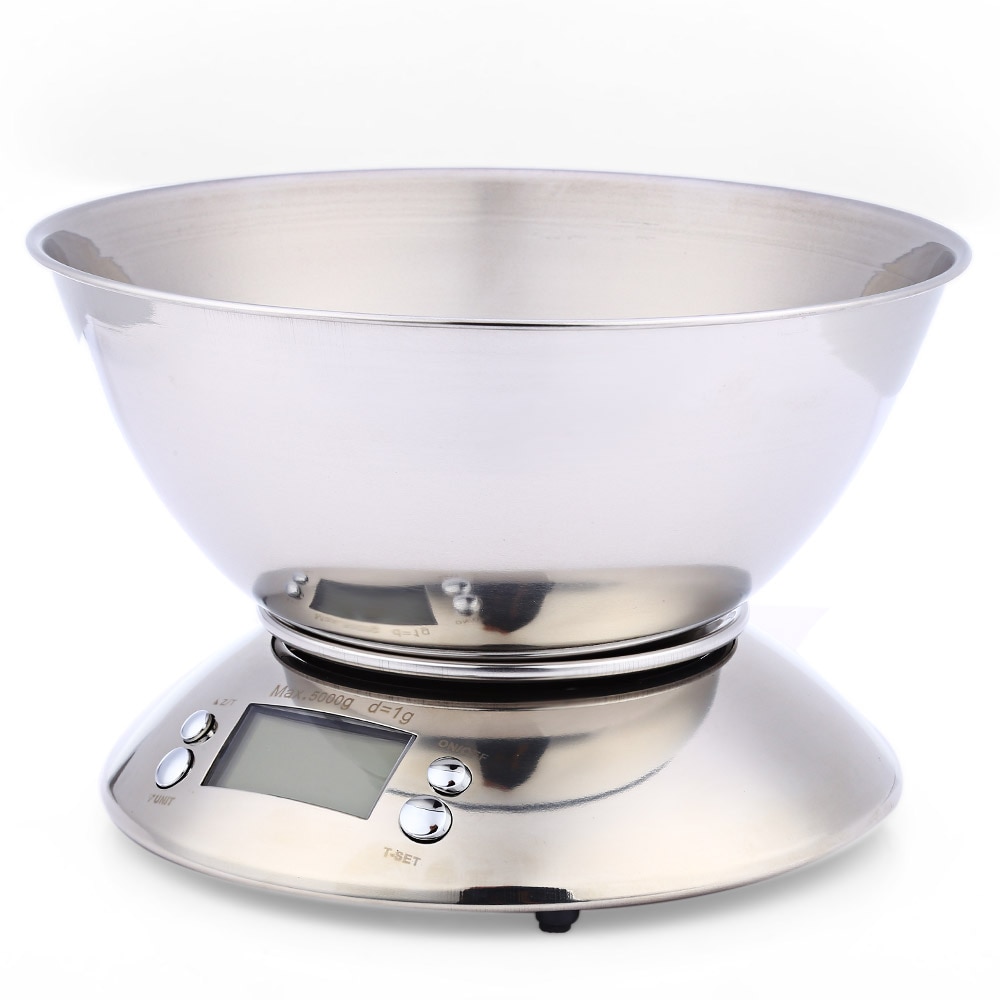 5kg Digital Kitchen Scale Stainless Steel Food Libra Weight Sensor LCD Electronic Kitchen Scales Alarm Timer Weight Sensor Bowl