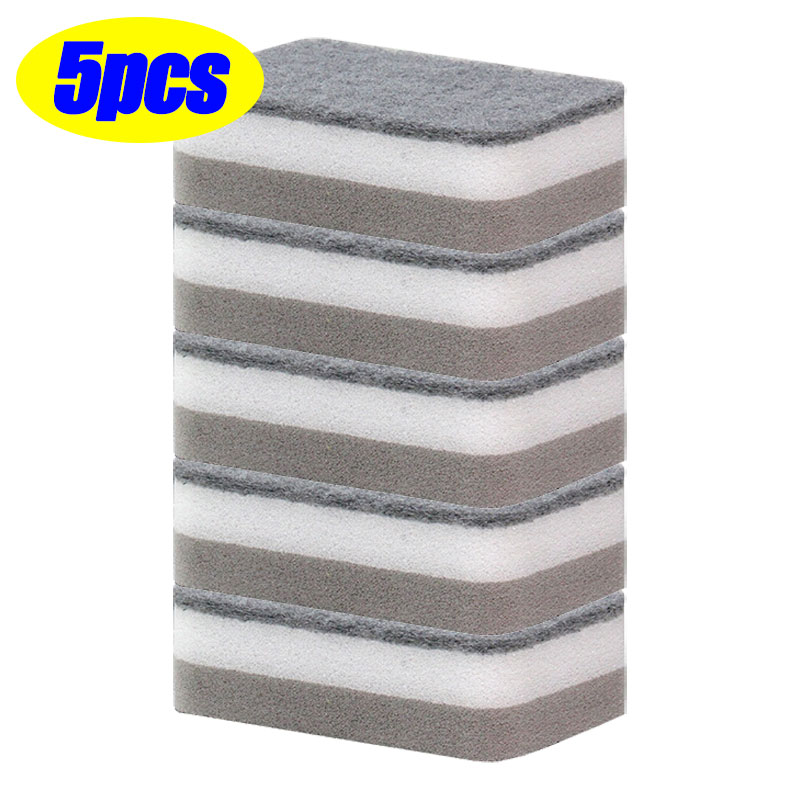 50/5pcs Magic Cleaning Sponges Double-sided Reusable Kitchen Sponge Wipes Pan Pot Dishwashing Scouring Pads Brush Clean Tools: Dark Grey