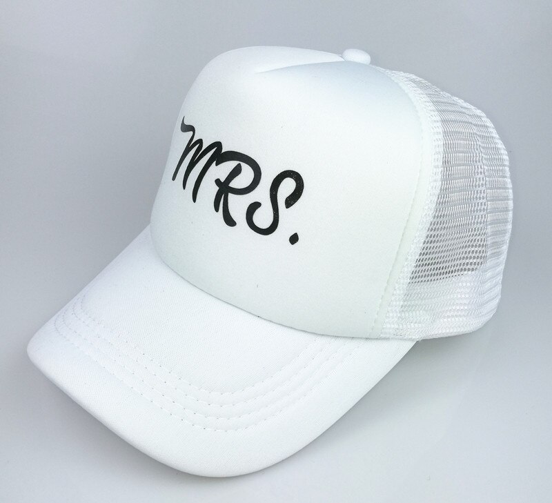 C&Fung Trucker Keps Mr. & Mrs. Justerbar - Casual Bokstäver - Unisex: Vit hatt med MRS