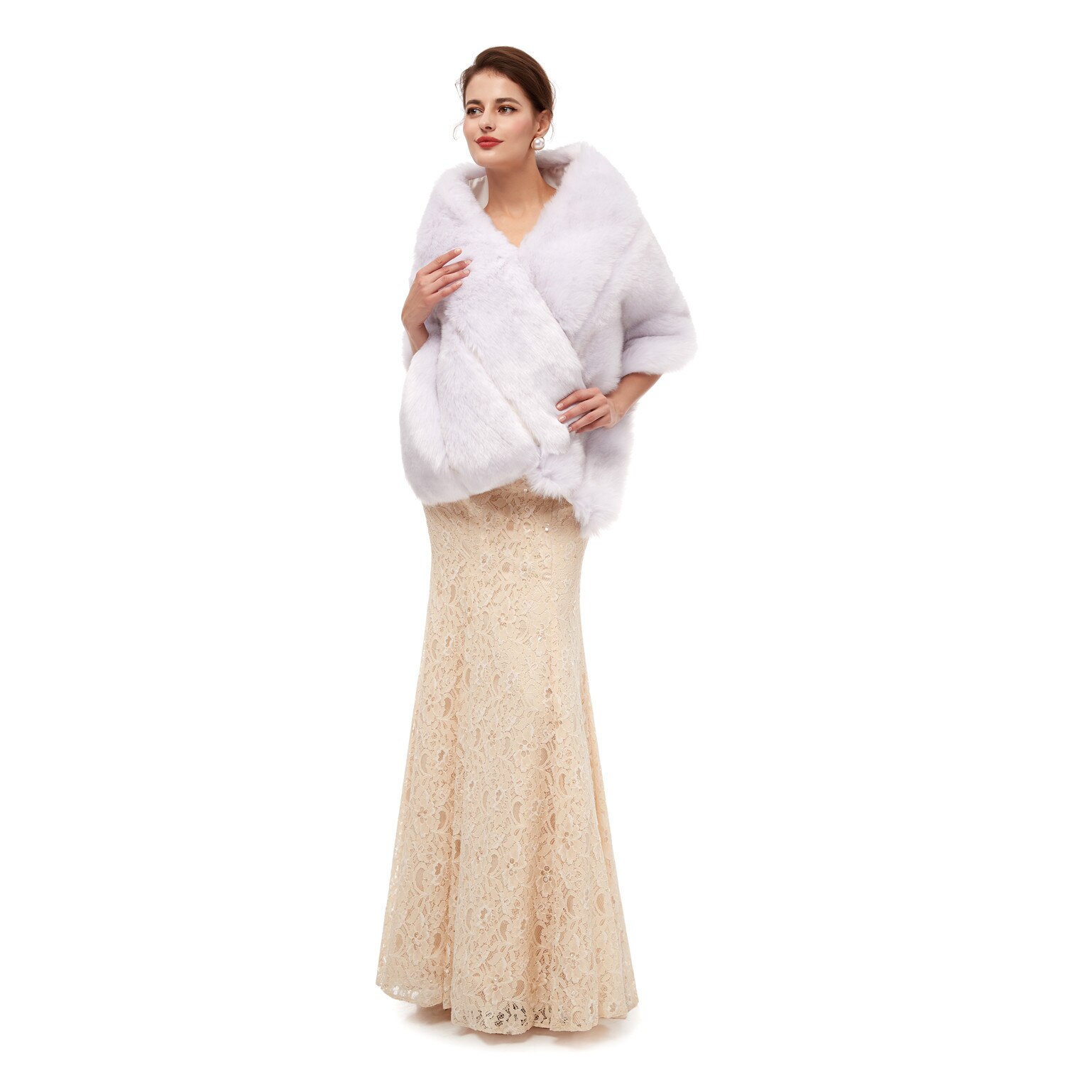 neue Pelz Frauen Bolero Braut Schal Faux Fell wickeln Bolero Hochzeit Kap Braut Schal Pelzcape Winter Elfenbein Braut Mantel Bolero: 127