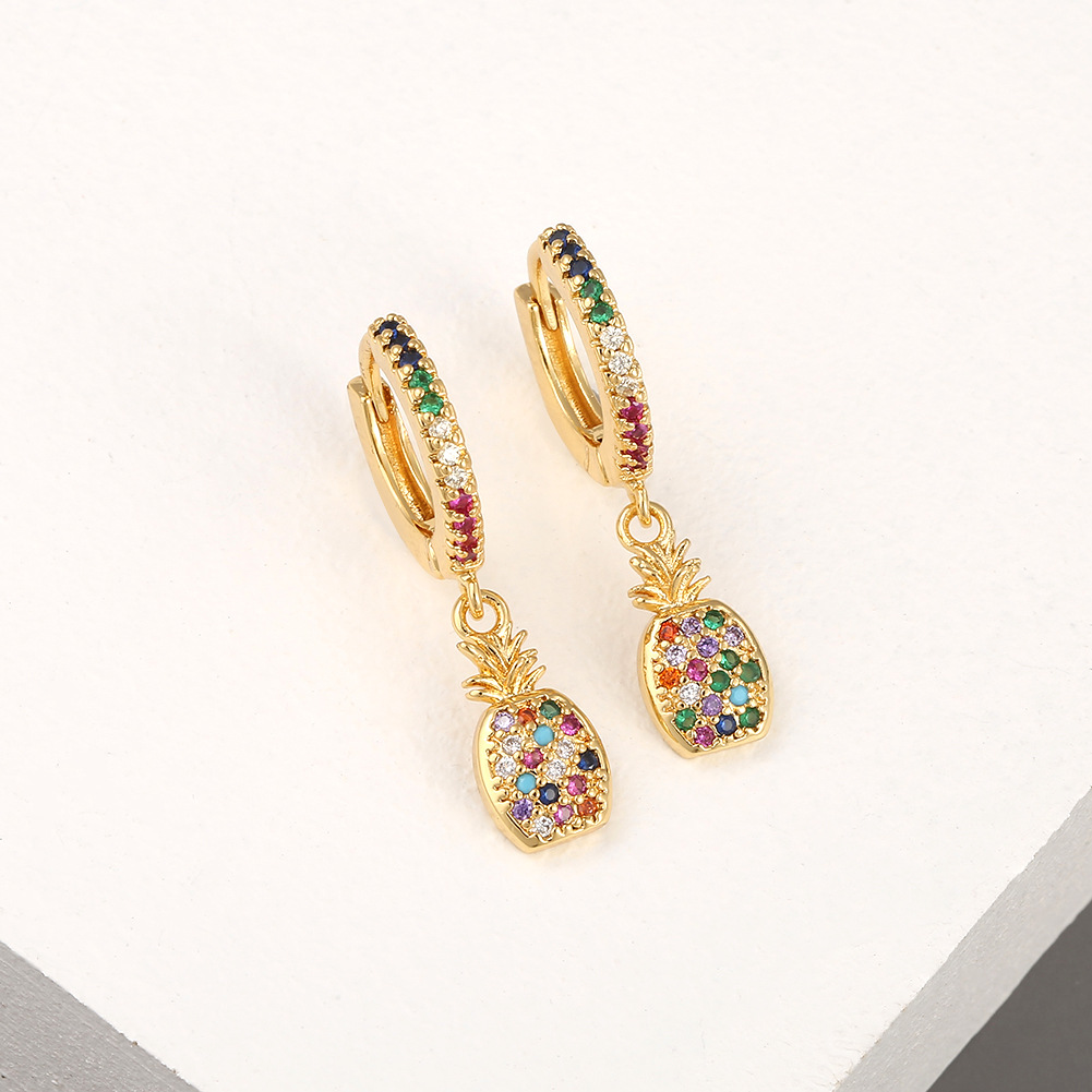 1 Paar Gouden Kleur Mini Ananas Fruit Oorbel Bohemian Regenboog Zirkoon Piercing Sieraden Voorkomen Allergie Accessoires