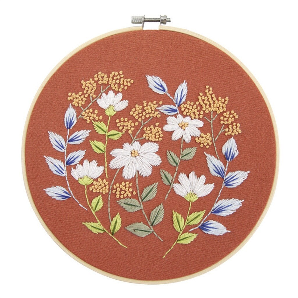 DIY Stamped Embroidery European Cross Stitch Kit Handwork Needlework For Beginners Plant Flower Embroidery Hoop Point De Croix: Brown