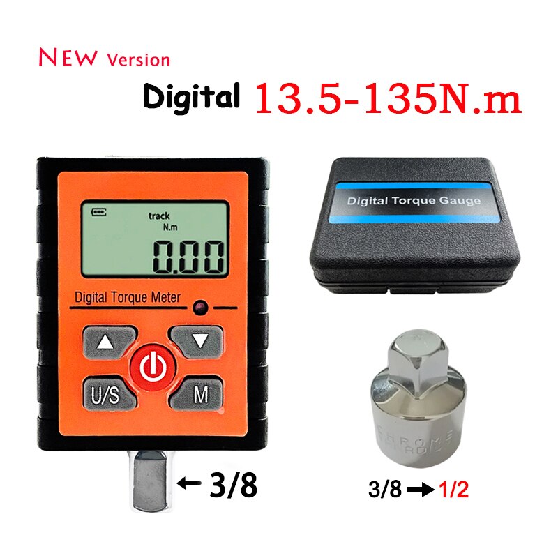 Verison 1/2" 1/4" 3/8" Digital Torque Wrench Adapter Electronic Torque Meter For Bicycle Car Repair 0.3-200N.m: New Torque13.5-135Nm