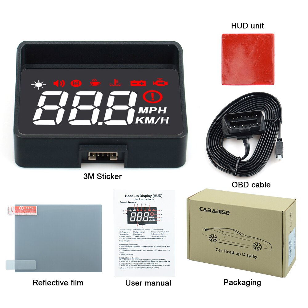 A100S Car HUD Head Up Display OBD2 EUOBD Overspeed Warning Auto Electronic Voltage Alarm Better Than A100 HUD