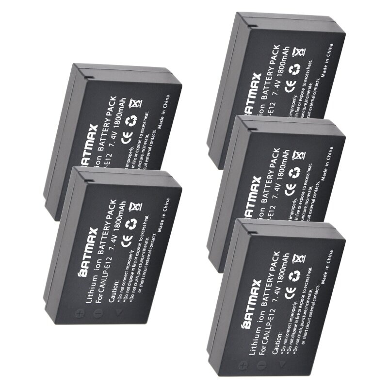 5 stk 1800 mah lp -e12 lpe 12 lp e12 kamera batteri for canon eos 100d kiss  x7 rebel  sl1 eos  m10 dslr batteri